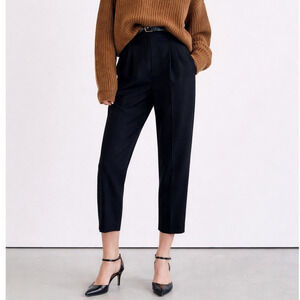 Nili Lotan 10 Joseph $750 Virgin Wool Dress Pants Pleated Front Cropped Black